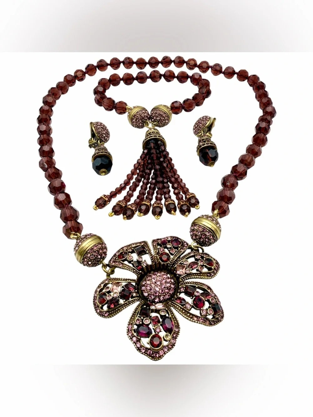 Heidi Daus Swarovski Amethyst   Crystal Magnetic Jewelry Set Lot W/Clip Earrings